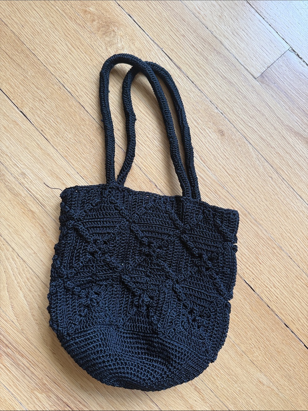 Black Crochet Shoulder Hand Bag - Women